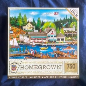 Linden Blue Green Puzzle Coastal Lake Harbor Scene Cabin Camping Rainy Day Fun